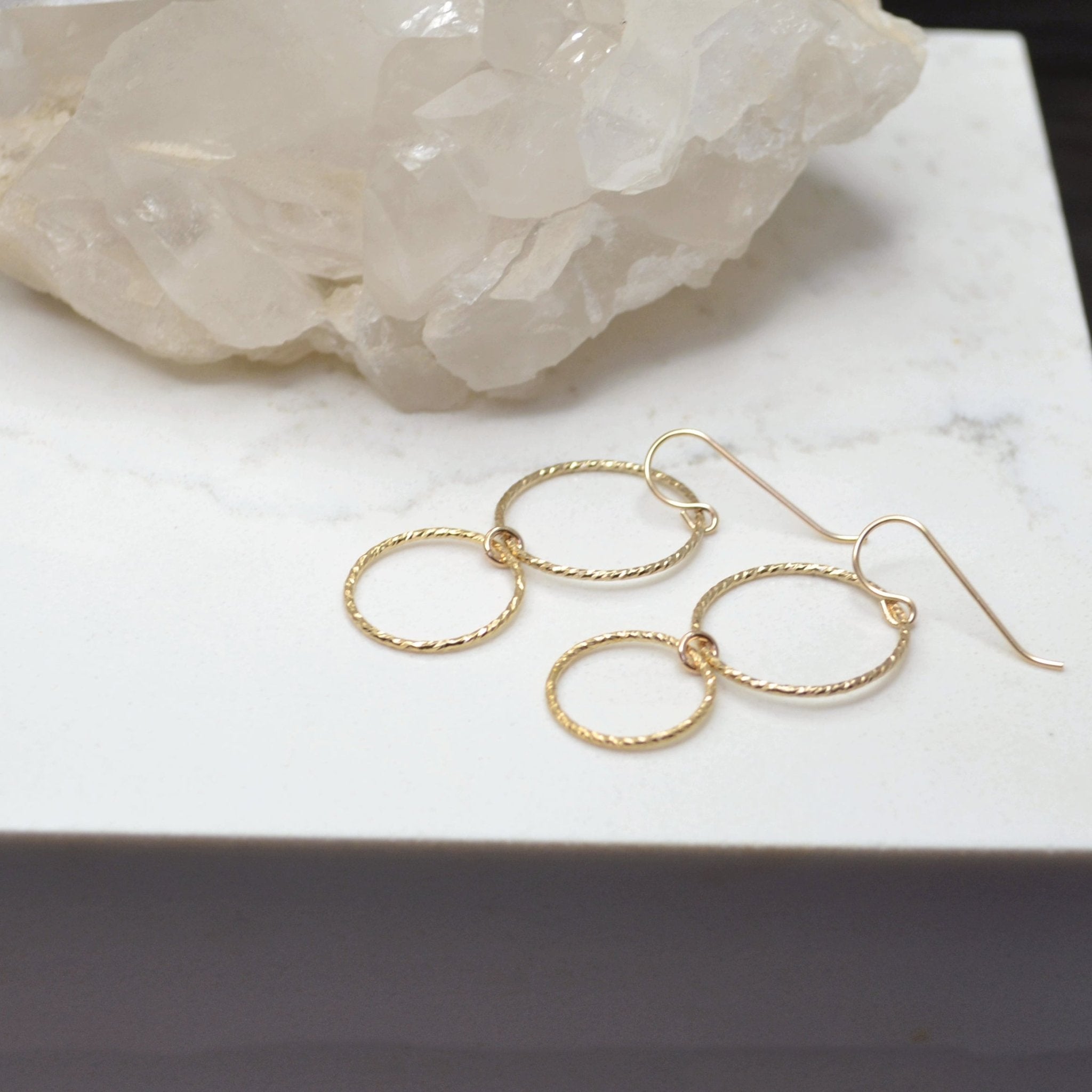 Lightweight Sparkle Circle Earrings- 14k Gold Filled - Sela+Sage - Dangle Earrings