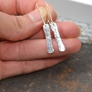 Long Bar Hammered Earrings, Vertical - Sterling Silver - Sela+Sage - Dangle Earrings