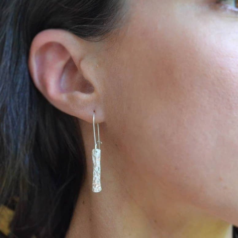 Long Bar Hammered Earrings, Vertical - Sterling Silver - Sela+Sage - Dangle Earrings