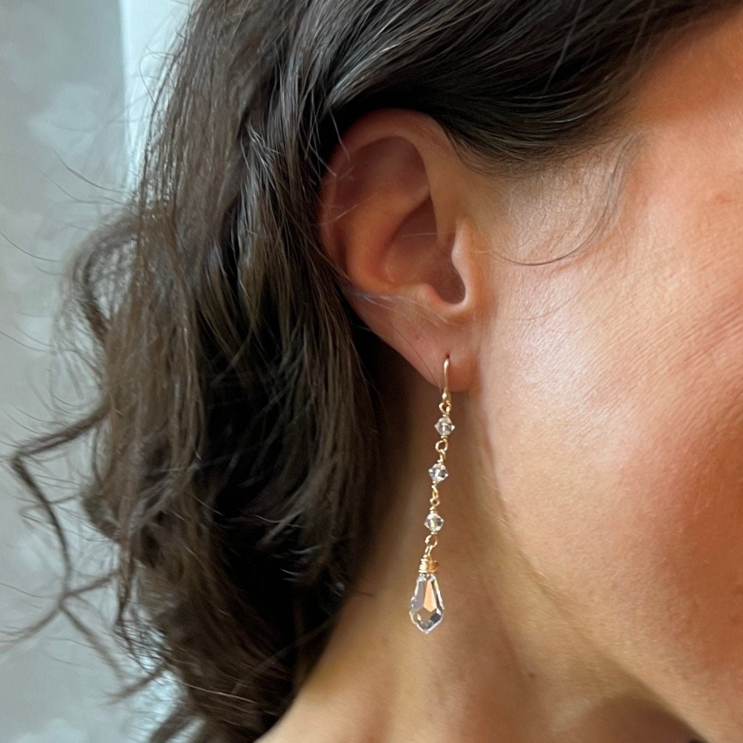 Long Crystal Drop Earrings - Sterling Silver or Gold Filled - Sela+Sage - Dangle Earrings