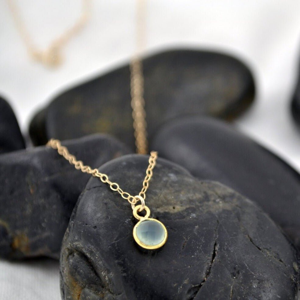 Pale Blue Chalcedony Gemstone Dot Necklace - Gold Filled - Sela+Sage - Pendant/Charm Necklace