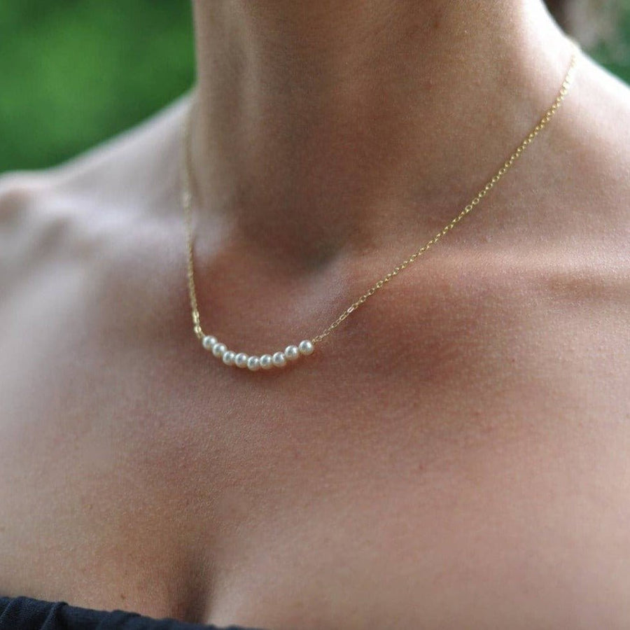 Pearl Bar Necklace, Curved - GF or Sterling Silver - Sela+Sage - Link & Chain Necklace