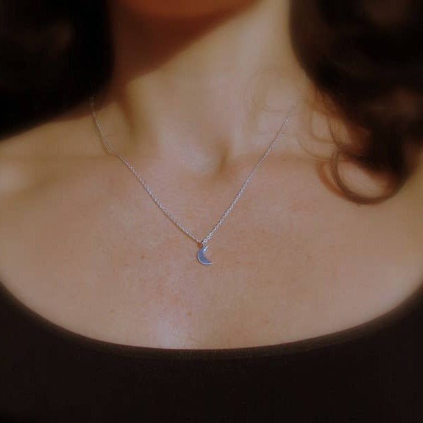 Petite Crescent Half Moon Necklace - Sterling Silver - Sela+Sage - Pendant/Charm Necklace