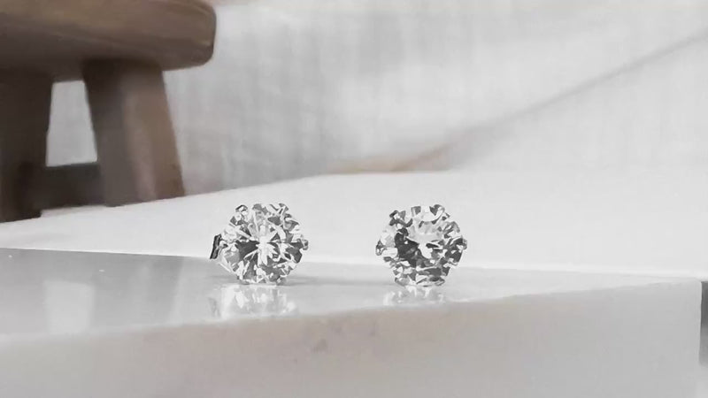 Gold Filled or Silver 6mm Diamond CZ Stud Earrings, Round CZ Post Earrings, Premium Lab Created Cubic Zirconia