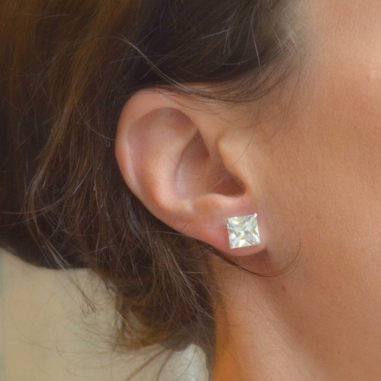 Princess Cut CZ / Lab Diamond Studs - Sterling Silver - Sela+Sage - Stud/Post Earrings