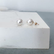 Round Pearl Stud Earrings - Gold Filled or Sterling Silver - Sela+Sage - Stud/Post Earrings