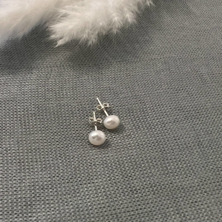 Small Real Pearl Studs, Freshwater Pearls - Sterling Silver - Sela+Sage - Stud/Post Earrings