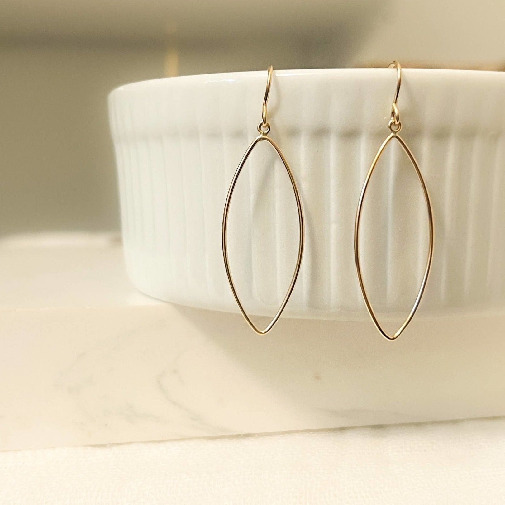 Smooth or Hammered Marquise Earrings- 14k Gold Filled - Sela+Sage - Dangle Earrings