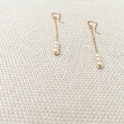 Three Pearl Drop Earrings, Long Pearl Dangle - GF or Sterling Silver - Sela+Sage - Dangle Earrings
