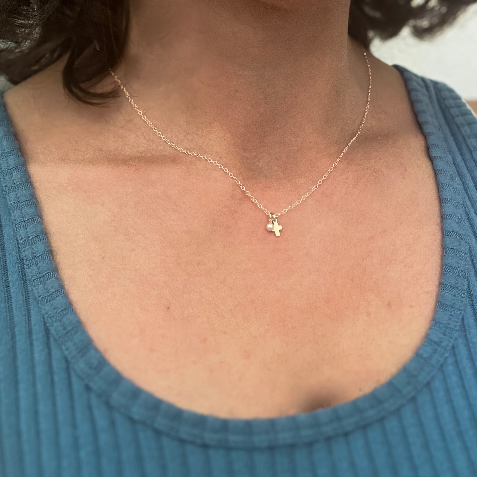 Tiny Cross Charm Necklace - Sela+Sage - Pendant/Charm Necklace