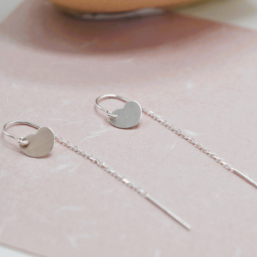 Tiny Heart Threader Earrings, Matte - GF or Sterling Silver - Sela+Sage - Pendant/Charm Necklace