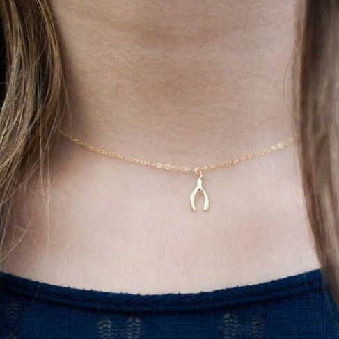 Tiny Wishbone Necklace - Gold Filled - Sela+Sage - Pendant/Charm Necklace