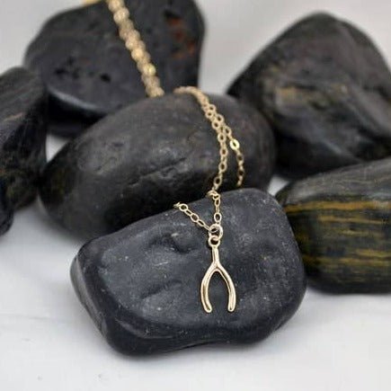 Tiny Wishbone Necklace - Gold Filled - Sela+Sage - Pendant/Charm Necklace