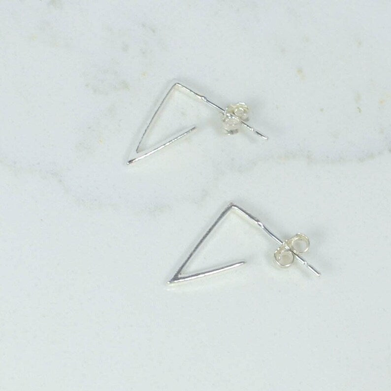 Triangle Huggie Hoop Post Earring - Sterling Silver - Sela+Sage - Stud/Post Earrings