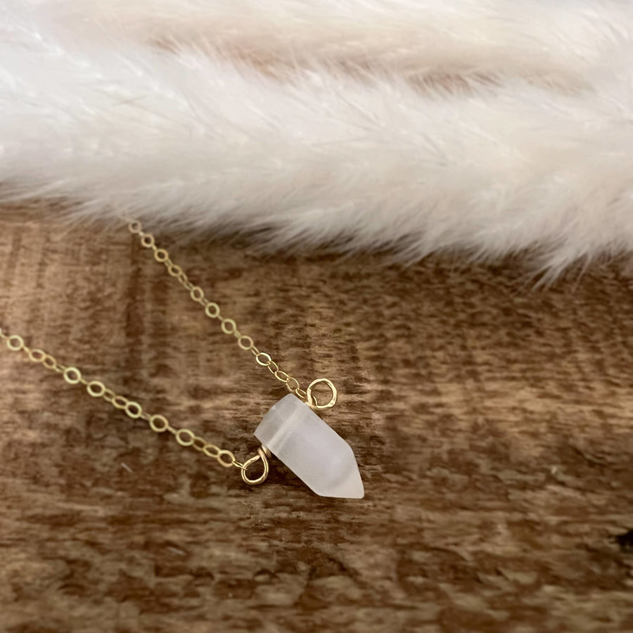 Selenite Crystal Point Necklace - Gold Filled Pendant/Charm Necklace [Sela+Sage] [SELA SAGE]